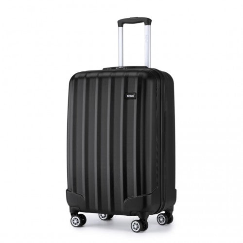 K1773-1L - Kono 19 Inch Cabin Size ABS+PC Hard Shell Luggage with Vertical Stripes - Ideal for Carry-On - Black | Neil's Luggage Store