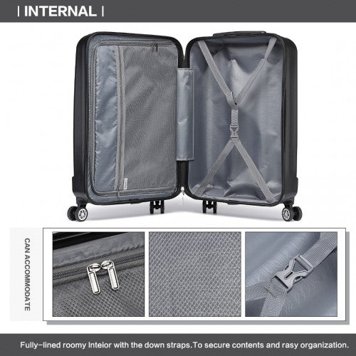K1773-1L - Kono 19 Inch Cabin Size ABS+PC Hard Shell Luggage with Vertical Stripes - Ideal for Carry-On - Black | Neil's Luggage Store