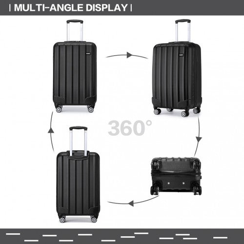 K1773-1L - Kono 19 Inch Cabin Size ABS+PC Hard Shell Luggage with Vertical Stripes - Ideal for Carry-On - Black | Neil's Luggage Store