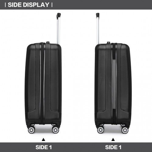 K1773-1L - Kono 19 Inch Cabin Size ABS+PC Hard Shell Luggage with Vertical Stripes - Ideal for Carry-On - Black | Neil's Luggage Store