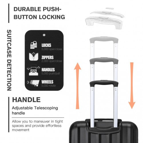 K1773-1L - Kono 19 Inch Cabin Size ABS+PC Hard Shell Luggage with Vertical Stripes - Ideal for Carry-On - Black | Neil's Luggage Store