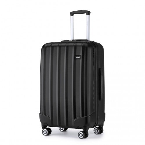 K1773-1L - Kono 24 Inch Striped ABS+PC Hard Shell Luggage with 360-Degree Spinner Wheels - Black | Neil's Luggage Store