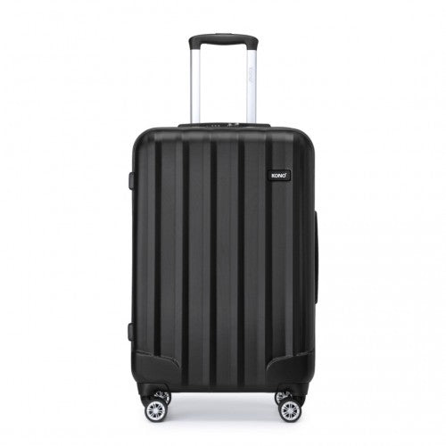 K1773-1L - Kono 28 Inch Striped ABS+PC Hard Shell Luggage with 360-Degree Spinner Wheels - Black | Neil's Luggage Store