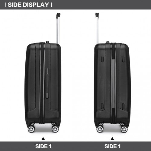 K1773-1L - Kono 19/24/28 Inch 3 Piece Set Striped ABS+PC Hard Shell Luggage with 360-Degree Spinner Wheels - Black | Neil's Luggage Store