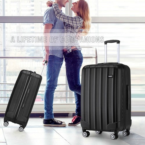 K1773-1L - Kono 19/24/28 Inch 3 Piece Set Striped ABS+PC Hard Shell Luggage with 360-Degree Spinner Wheels - Black | Neil's Luggage Store