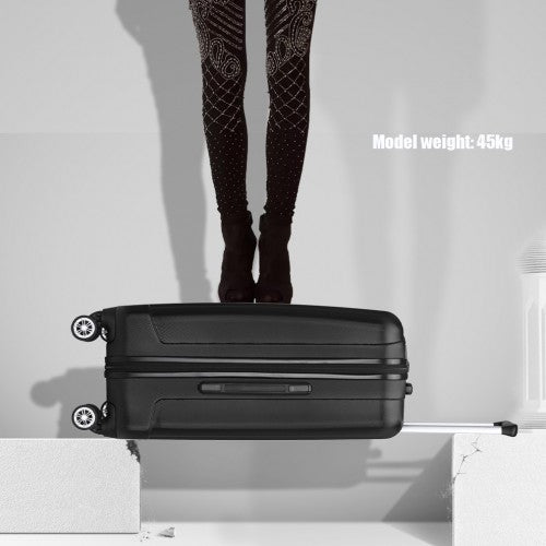 K1773-1L - Kono 19/24/28 Inch 3 Piece Set Striped ABS+PC Hard Shell Luggage with 360-Degree Spinner Wheels - Black | Neil's Luggage Store