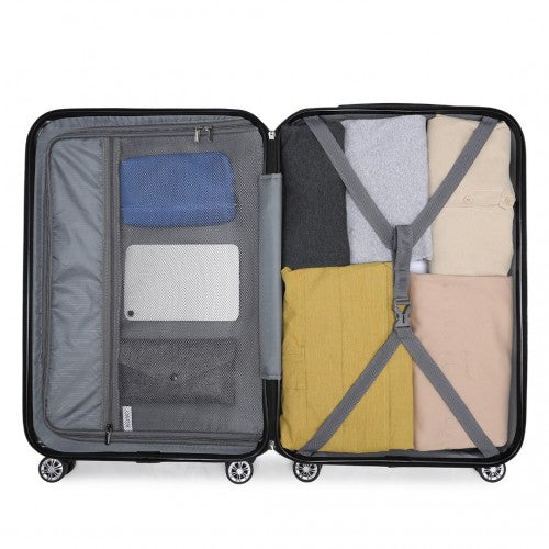 K1773-1L - Kono 19/24/28 Inch 3 Piece Set Striped ABS+PC Hard Shell Luggage with 360-Degree Spinner Wheels - Black | Neil's Luggage Store