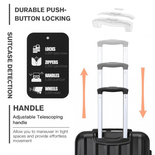 K1773-1L - Kono 19/24/28 Inch 3 Piece Set Striped ABS+PC Hard Shell Luggage with 360-Degree Spinner Wheels - Black | Neil's Luggage Store