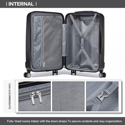 K1773-1L - Kono 19/24/28 Inch 3 Piece Set Striped ABS+PC Hard Shell Luggage with 360-Degree Spinner Wheels - Black | Neil's Luggage Store