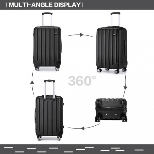K1773-1L - Kono 19/24/28 Inch 3 Piece Set Striped ABS+PC Hard Shell Luggage with 360-Degree Spinner Wheels - Black | Neil's Luggage Store