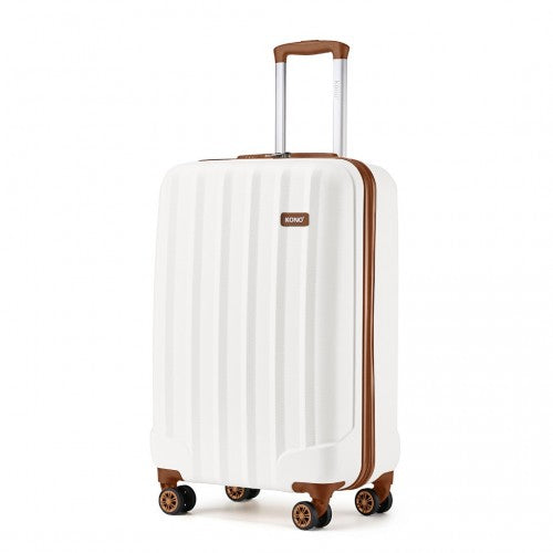 K1773-1L - Kono 19 Inch Cabin Size ABS+PC Hard Shell Luggage with Vertical Stripes - Ideal for Carry-On - Cream | Neil's Luggage Store