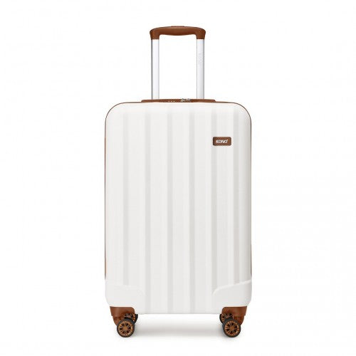 K1773-1L - Kono 19 Inch Cabin Size ABS+PC Hard Shell Luggage with Vertical Stripes - Ideal for Carry-On - Cream | Neil's Luggage Store