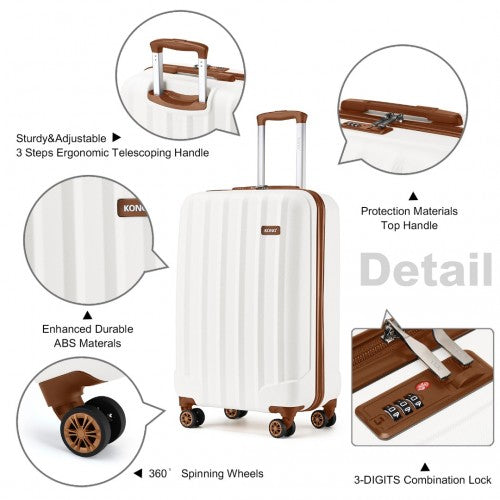K1773-1L - Kono 19 Inch Cabin Size ABS+PC Hard Shell Luggage with Vertical Stripes - Ideal for Carry-On - Cream | Neil's Luggage Store