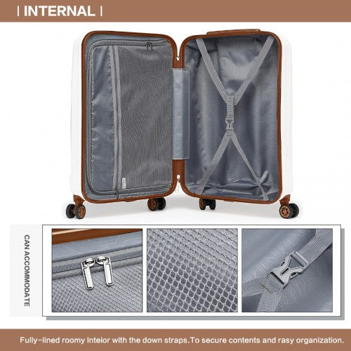 K1773-1L - Kono 19 Inch Cabin Size ABS+PC Hard Shell Luggage with Vertical Stripes - Ideal for Carry-On - Cream | Neil's Luggage Store