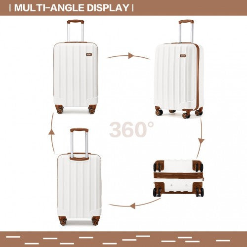 K1773-1L - Kono 19 Inch Cabin Size ABS+PC Hard Shell Luggage with Vertical Stripes - Ideal for Carry-On - Cream | Neil's Luggage Store