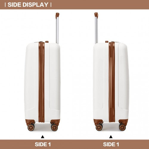 K1773-1L - Kono 19 Inch Cabin Size ABS+PC Hard Shell Luggage with Vertical Stripes - Ideal for Carry-On - Cream | Neil's Luggage Store