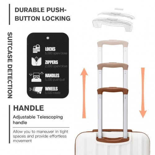 K1773-1L - Kono 19 Inch Cabin Size ABS+PC Hard Shell Luggage with Vertical Stripes - Ideal for Carry-On - Cream | Neil's Luggage Store