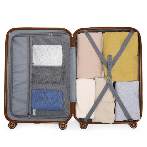 K1773-1L - Kono 24 Inch Striped ABS+PC Hard Shell Luggage with 360-Degree Spinner Wheels - Cream
