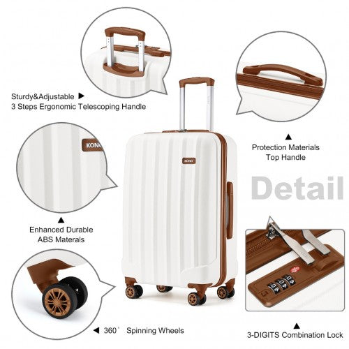 K1773-1L - Kono 28 Inch Striped ABS+PC Hard Shell Luggage with 360-Degree Spinner Wheels - Cream
