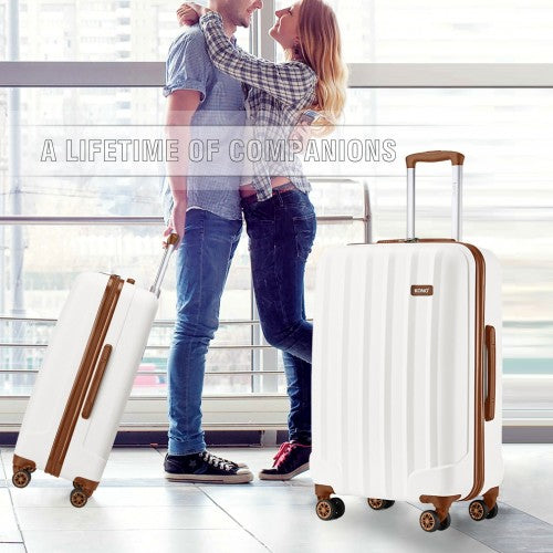 K1773-1L - Kono 28 Inch Striped ABS+PC Hard Shell Luggage with 360-Degree Spinner Wheels - Cream