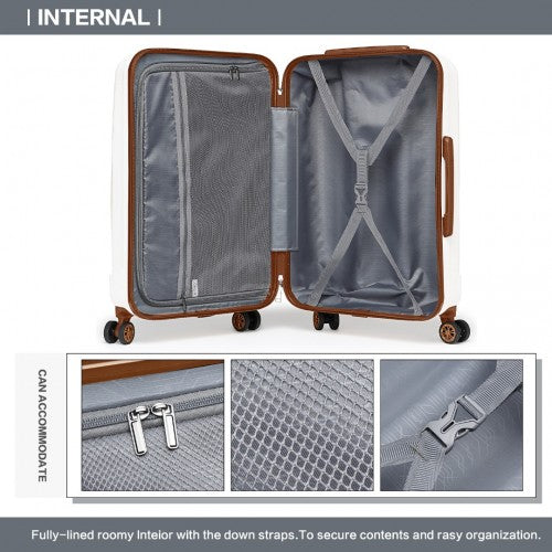 K1773-1L - Kono 28 Inch Striped ABS+PC Hard Shell Luggage with 360-Degree Spinner Wheels - Cream