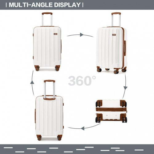 K1773-1L - Kono 28 Inch Striped ABS+PC Hard Shell Luggage with 360-Degree Spinner Wheels - Cream