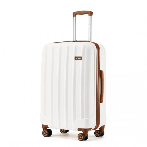 K1773-1L - Kono 24 Inch Striped ABS+PC Hard Shell Luggage with 360-Degree Spinner Wheels - Cream