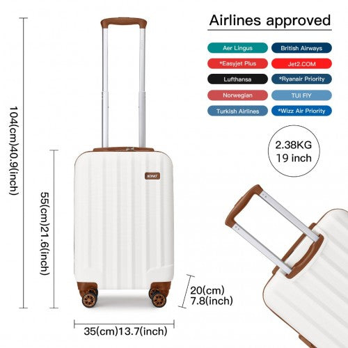 K1773-1L - Kono 19/24/28 Inch 3 Piece Set Striped ABS+PC Hard Shell Luggage with 360-Degree Spinner Wheels - Cream | Neil's Luggage Store
