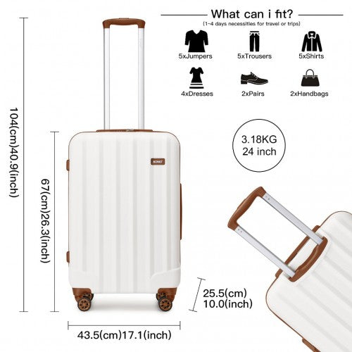 K1773-1L - Kono 19/24/28 Inch 3 Piece Set Striped ABS+PC Hard Shell Luggage with 360-Degree Spinner Wheels - Cream | Neil's Luggage Store