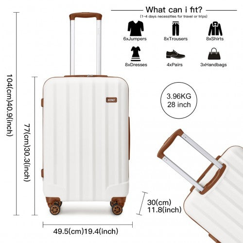 K1773-1L - Kono 19/24/28 Inch 3 Piece Set Striped ABS+PC Hard Shell Luggage with 360-Degree Spinner Wheels - Cream | Neil's Luggage Store