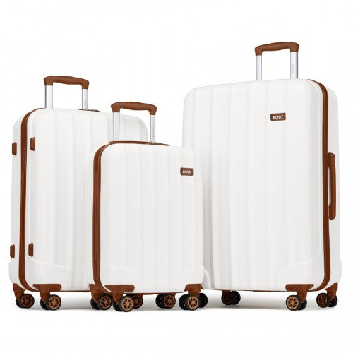 K1773-1L - Kono 19/24/28 Inch 3 Piece Set Striped ABS+PC Hard Shell Luggage with 360-Degree Spinner Wheels - Cream | Neil's Luggage Store