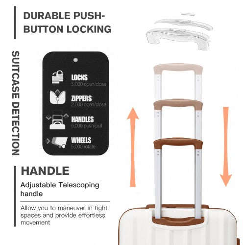 K1773-1L - Kono 19/24/28 Inch 3 Piece Set Striped ABS+PC Hard Shell Luggage with 360-Degree Spinner Wheels - Cream | Neil's Luggage Store