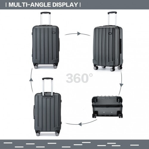 K1773-1L - Kono 28 Inch Striped ABS+PC Hard Shell Luggage with 360-Degree Spinner Wheels - Grey