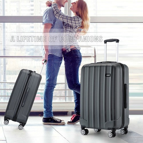 K1773-1L - Kono 28 Inch Striped ABS+PC Hard Shell Luggage with 360-Degree Spinner Wheels - Grey