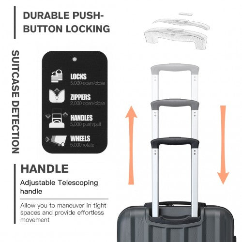 K1773-1L - Kono 28 Inch Striped ABS+PC Hard Shell Luggage with 360-Degree Spinner Wheels - Grey