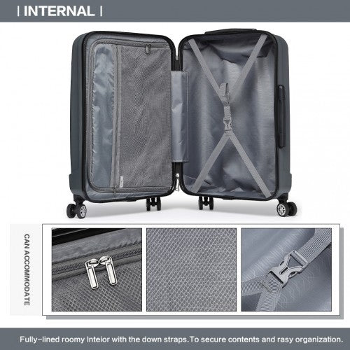 K1773-1L - Kono 28 Inch Striped ABS+PC Hard Shell Luggage with 360-Degree Spinner Wheels - Grey