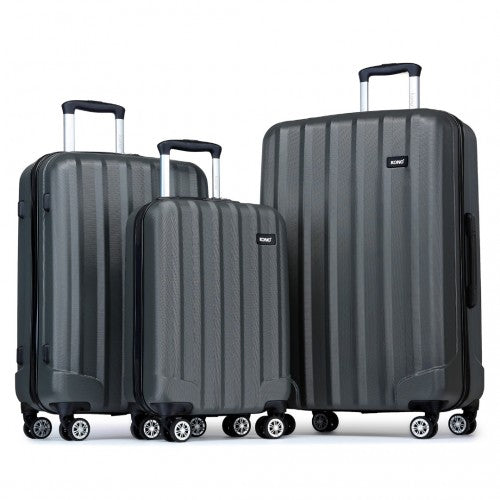 K1773-1L - Kono 19/24/28 Inch 3 Piece Set Striped ABS+PC Hard Shell Luggage with 360-Degree Spinner Wheels - Grey | Neil's Luggage Store