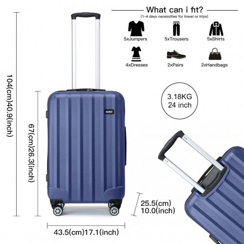 K1773-1L - Kono 24 Inch Striped ABS+PC Hard Shell Luggage with 360-Degree Spinner Wheels - Navy | Neil's Luggage Store