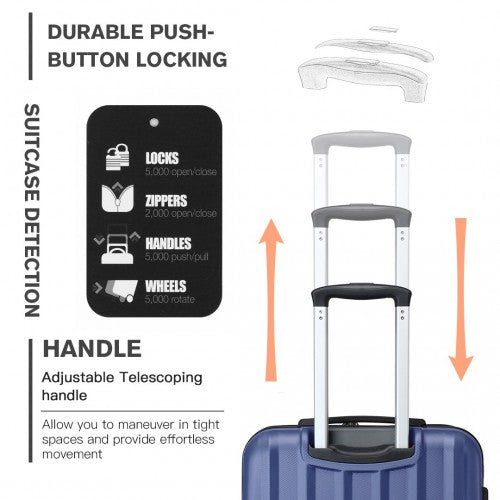 K1773-1L - Kono 24 Inch Striped ABS+PC Hard Shell Luggage with 360-Degree Spinner Wheels - Navy | Neil's Luggage Store