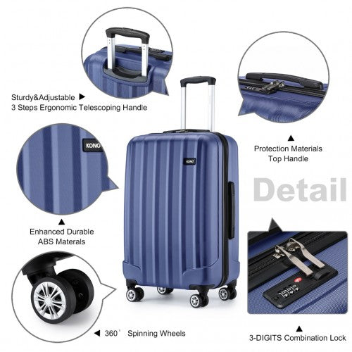 K1773-1L - Kono 24 Inch Striped ABS+PC Hard Shell Luggage with 360-Degree Spinner Wheels - Navy | Neil's Luggage Store