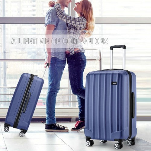 K1773-1L - Kono 24 Inch Striped ABS+PC Hard Shell Luggage with 360-Degree Spinner Wheels - Navy | Neil's Luggage Store