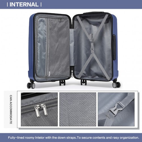 K1773-1L - Kono 24 Inch Striped ABS+PC Hard Shell Luggage with 360-Degree Spinner Wheels - Navy | Neil's Luggage Store
