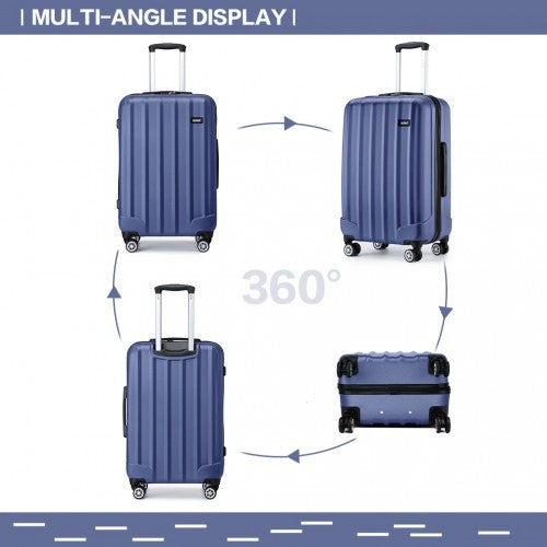 K1773-1L - Kono 24 Inch Striped ABS+PC Hard Shell Luggage with 360-Degree Spinner Wheels - Navy | Neil's Luggage Store