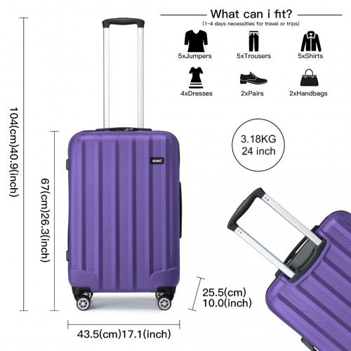 K1773-1L - Kono 24 Inch Striped ABS+PC Hard Shell Luggage with 360-Degree Spinner Wheels - Purple | Neil's Luggage Store