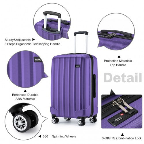 K1773-1L - Kono 24 Inch Striped ABS+PC Hard Shell Luggage with 360-Degree Spinner Wheels - Purple | Neil's Luggage Store