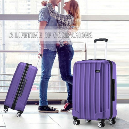 K1773-1L - Kono 24 Inch Striped ABS+PC Hard Shell Luggage with 360-Degree Spinner Wheels - Purple | Neil's Luggage Store
