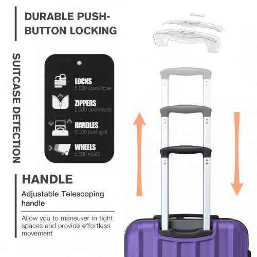 K1773-1L - Kono 24 Inch Striped ABS+PC Hard Shell Luggage with 360-Degree Spinner Wheels - Purple | Neil's Luggage Store
