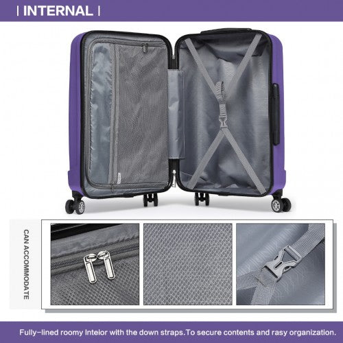 K1773-1L - Kono 24 Inch Striped ABS+PC Hard Shell Luggage with 360-Degree Spinner Wheels - Purple | Neil's Luggage Store