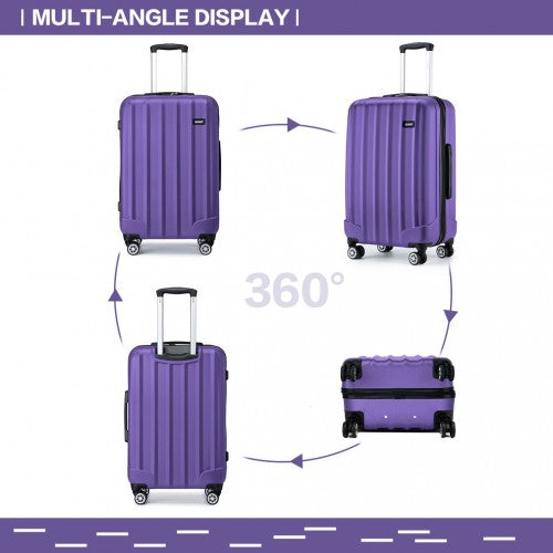 K1773-1L - Kono 24 Inch Striped ABS+PC Hard Shell Luggage with 360-Degree Spinner Wheels - Purple | Neil's Luggage Store