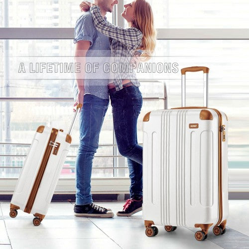 K1777-1L - Kono 19 Inch ABS Lightweight Compact Hard Shell Cabin Suitcase Travel Carry-On Luggage - Cream | Neil's Luggage Store